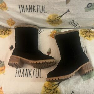 Black Suede Ankle Boots with Tan Soles